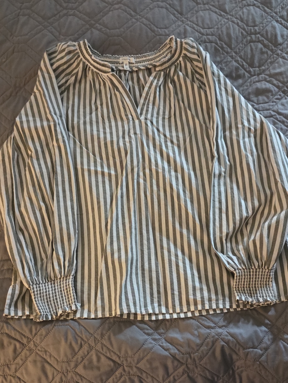 Maurices Striped Peasant Blouse in White and Gray
